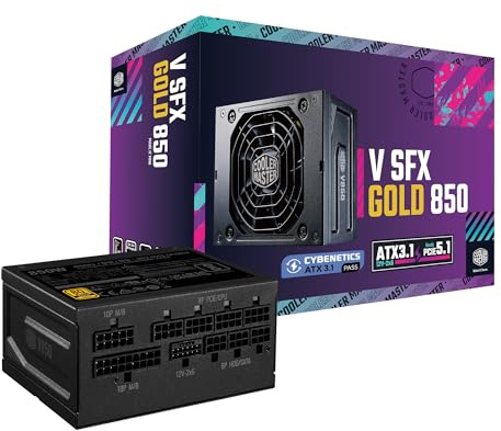Cooler Master V850 SFX Gold 850W Fully Modular Power Supply – 80+ Gold Certified SFF PSU, ATX 3.1 & PCIe 5.1 Ready, 90° Angled Cable, Low Noise, Small Form Factor ITX PSU, 10-Year Warranty, Black