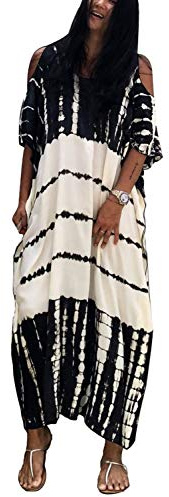 YOUKD été sans épaule Caftan bohème Homewear Plage Bikini Coverups Maxi Robe pour Les Femmes