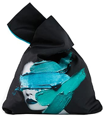 Borsa da polso impermeabile con motivo kimono giapponese, borsa da polso, borsa a nodo a portafoglio, per donna, colore: nero