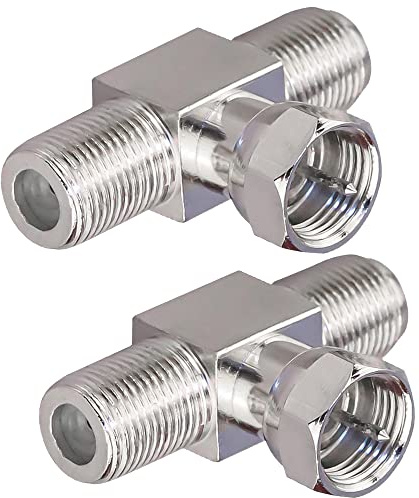 TUOLNK F Splitter 3 Wege Anschluss F Stecker auf Dual F Buchse, Dreifach T Anschluss T förmiger Adapter für TV Video Videorecorder Antenne F Anschluss Kombinierer