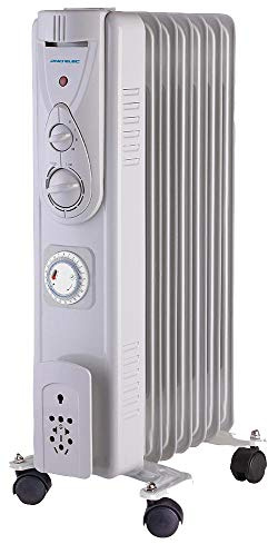 PRO ELEC PELL0211-UK 1.5kW 7 Fin Oil Filled Radiator with Timer, White