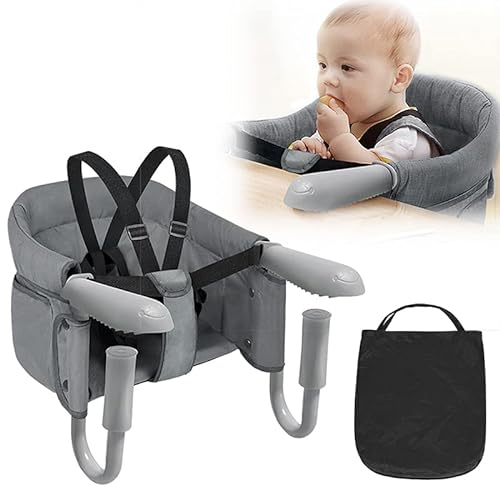 YUENFONG Tischsitz Baby Faltbar, Babysitz mit rutschfest Klemmen und Sitztasche,kinder Stuhlsitz klappbarer für 2-8cm dicke Tisch, Geeignet für Esstisch Camping Reise(Grau)
