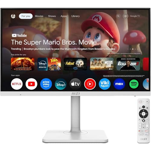 MSI Modern MD272UPSW, Monitor Inteligente UHD 4K de 27, Google TV, Control inalámbrico, Type-C 65W, Altavoces Integrados, Blanco