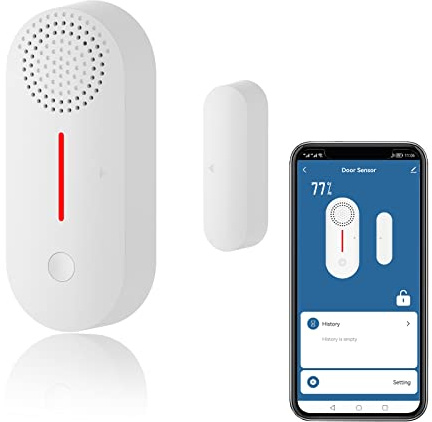WiFi Smart dörrsensor, trådlöst dörrfönster-sensor larm, mini kontaktsensor för hemsäkerhet, push-meddelande, justerbar volym, timer, kompatibel Alexa/Google Assistant.1-pack