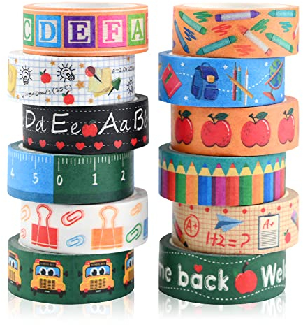 12 Rollen Washi Tape Set Süßes Dekoratives Klebeband Bleistift Autolineal Bunt Masking Tape Japanische Papierbänder Masking Tape Klebebänder ästhetisches Zubehör für Scrapbooking Geschenkverpackung