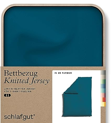 schlafgut Knitted Jersey Bettwäsche 135x200cm Bettdecke Bezug einzeln, Petrol Deep Uni, weich und faltenfrei mit Elasthan