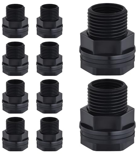 10 Pack Bulkhead Fitting, Garden Hose Threaded 3/4 Inch Male GHT x 1/2 Inch Female NPT Double Threaded Bulkhead Water Tank Connector for Rain Barrels Water Tank Pond Aquarium Tubs Pools Spigot