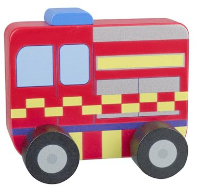 Orange Tree Toys Wooden Fire Engine Push Animal Vehicles - First Toys for 1 Year Old Babies and Toddlers - Fun Educational Small World Early Development & Activity Set