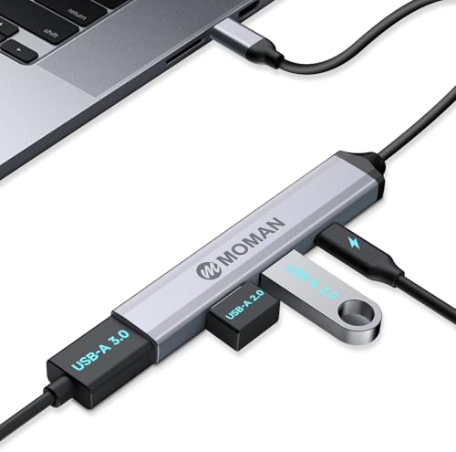 Moman Hub USB C de 4 Puertos con Puerto 3.0, 2.0 y Tipo C, Adaptador Múltiple de 5 Gbps para Ratón, Teclado, Disco U, Unidad Flash, Móvil