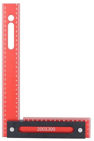 Escuadra para Carpintería, Escuadra de Marco de Aleación de Aluminio en Forma de L de 300x200 Mm con Valla de Tope, Escuadra de ángulo Recto, Escuadra de Carpintero