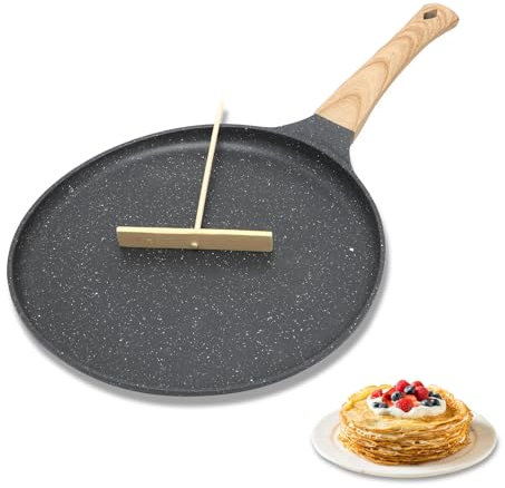 MIUUIPI Crepe Pfanne 20cm, Antihaftpfanne Pfannkuchen flache Pfanne mit Teigverteiler, Omlettpfanne Pfannen Granit Antihaftversiegelung, Gleichmäßige Erwärmung, Induktions Kompatibel, PFOA-Frei