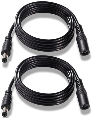 KUOQIY 2 Pezzi 2m 5.5x2.1 mm 24V 12V Cavi di Prolunga per Alimentazione DC, DC Cavo Estensione Maschio a Femmina 22AWG, per Telecamera Sicurezza CCTV, DVR, Nero