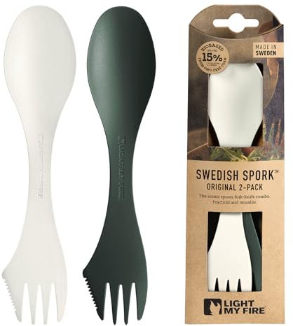 Swedish Spork Original - Fourchette Cuillère de Camping - Couvert de Camping 3-en-1 - Couteau et Fourchette-Cuillère réutilisables - Couvert Multi Fonction sans BPA (2pack SageGreen/Cream)
