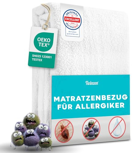 Twinzen - Matratzenbezug 140x200 x 20 cm mit Reißverschluss – Wasserdichter Matratzenschutz für Allergiker – Matratzenhülle gegen Milben & Bettwanzen - Bi-Ome & Oeko-Tex