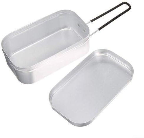 Scatola in alluminio per pasticci da campeggio, kit di pentole da campeggio, contenitore per il pranzo leggero con griglia per cottura a vapore, per picnic, escursionismo, pesca, cucina all'aperto
