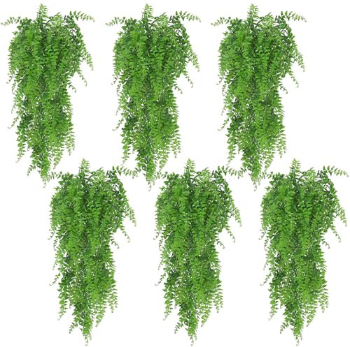 Huryfox Planta Artificial Colgante de Helecho - 6P Decorativas de Hojas de Hiedra Falsa para Interiores y Exteriores, Decoración de Follaje Falsificado para Sala de Estar, Cocina, Balcón, Jardín