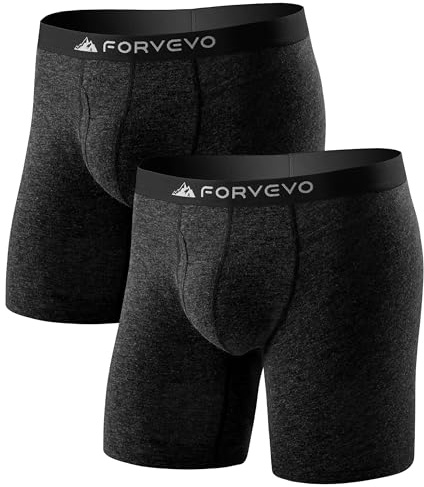 FORVEVO Boxer da uomo in lana merino, confezione da 2, biancheria intima traspirante da uomo, comodi boxer a gamba lunga senza odore, Grigio scuro , XX-Large