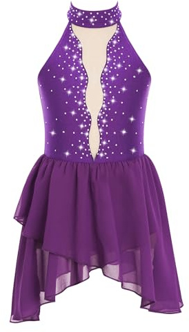 Moggemol Robe De Danse pour Petite Fille avec Col Strass Brillant Tenue De Ballet Patinage Artistique Costume Danse Tricot pour Patinage