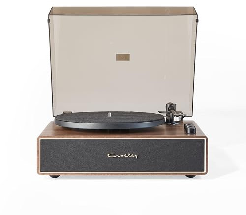 Crosley Stave Vinyl Record Player with Speakers - 2 Speed Bluetooth Turntable, 60W Built-in Sound System & Audio-Technica Cartridge - Modern Wood Design with EQ Controls for Superior Playback