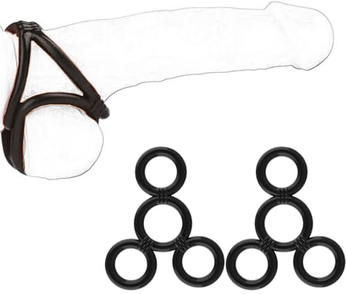 Set de 2 anillos para pene y separador testicular con 4 aros – Juguete sexual de silicona ajustable para hombres – Cockring para erección intensa y juegos eróticos en pareja