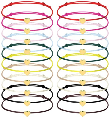 20 braccialetti dell'amicizia braccialetti amicizia braccialetti a cuore regolabili 16-25 cm perfetti per donne e ragazze per uomini donne genitori e bambini (Cuore d'oro)