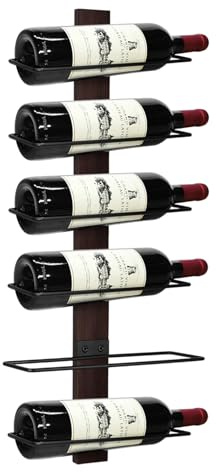 AGJIDSO - Estantería para vino de pared, soporte para botellas de vino, para 6 botellas de vino, para pared, de madera, maciza, estante de vino, de metal, para cocina, comedor, interior