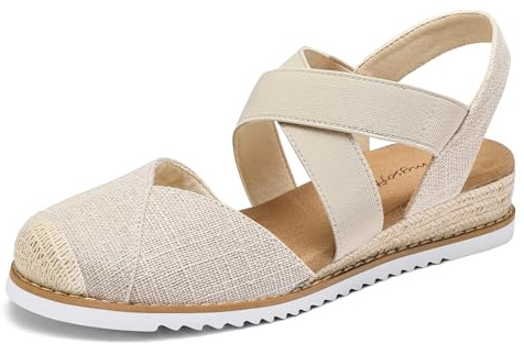 mysoft Womens Wedge Sandals Low Heel Comfortable Closed Toe Espadrilles Slip-on Elastic Ankle Strap Walking Shoes