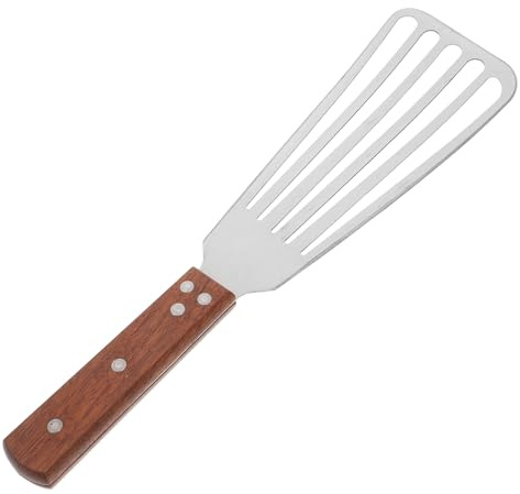 Hemobllo Paletta per pesce in acciaio inox con manico in legno, paletta per barbecue e cucina