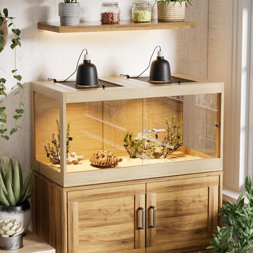 Terrarium 266 L para Reptiles y Anfibios – Terrario con Vista Panorámica 360° de Vidrio Templado, Ventilación y Cierre de Seguridad – Gran Vivarium para Dragón Barbudo, Serpientes, Crías de Reptil