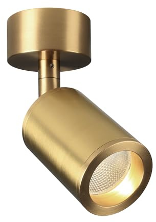 Aisilan Solid Copper Surface Mounted Angle Adjustable LED Spot Light Golden Anti Glare Accent Lamp COB Ceiling Spotlight Warm White 7W for Hallway Kitchen Living Room