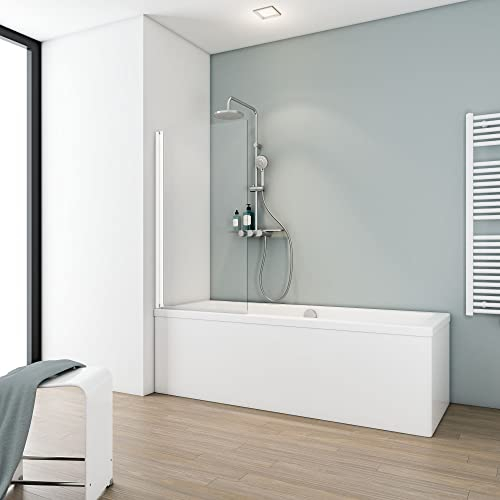 Schulte Duschwand Berlin, 70 x 130 cm, 5 mm Sicherheitsglas klar hell, alpinweiß, D16503 04 50, Duschabtrennung für Badewanne
