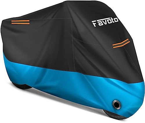 Favoto Motorcycle Cover Waterproof Outdoor 96.5 inches Length All Season Universal Fit Rain Sun Dust Protection Night Reflective with Lock-Holes & Storage Bag Motorbike Powersports Vehicle Cover