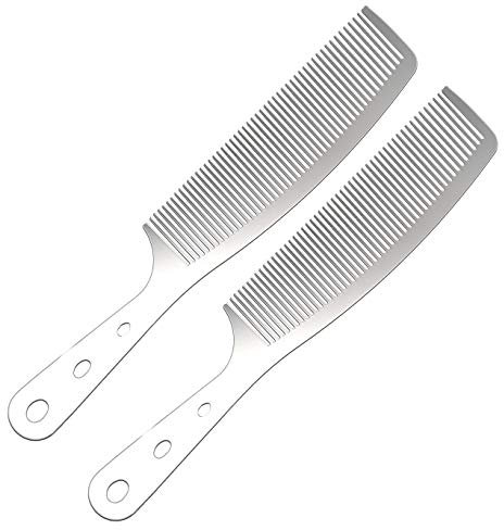2pcs Metal Anti Static Barber Combs Stainless Steel Hair Comb Cutting Comb set Hair Styling Hairdressing Comb for Men Women Salon (handle Rake Combs)