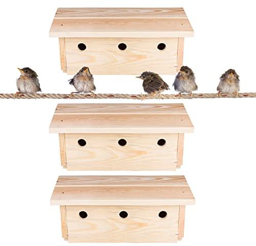 BigDean 3X Nistkasten für Spatzen & Sperlinge - Spatzenhaus aus Massivholz - Spatzenkasten Vogelhaus Sperlingsnistkasten Spatzenhotel mit 3 Nistkammern