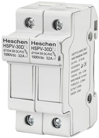 Heschen Solar-/Photovoltaik-Sicherungshalter, PV-Sicherungshalter, HSPV-30D, DC1000V 32A, 2-polig, 35mm DIN-Schienenmontage, für HSPV-30 ST-10PV 10 x 38 mm Sicherung (1)