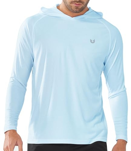 NORTHYARD Men's UPF 50+ Hoodie Shirts Long Sleeve Sun Protection Fishing Swim Beach UV SPF Rash Guard Quick Dry Lightweight SkyBlue XL