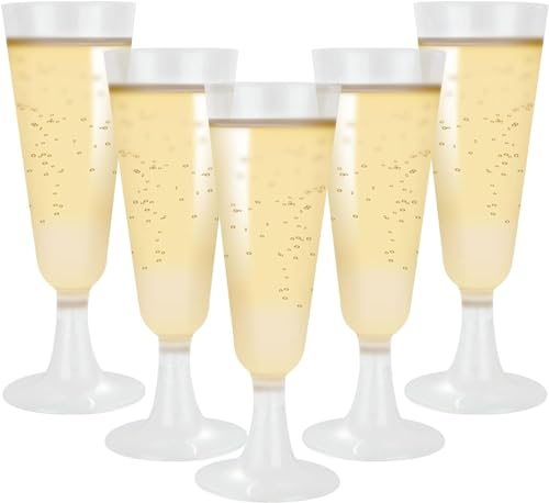 AKOLAFE Set di 50 bicchieri da spumante da 160 ml, in plastica, senza BPA, trasparenti, riutilizzabili, per matrimoni, compleanni, feste