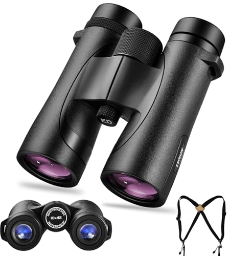 LUXUN 10x42 Fernglas, ED Glas Fernglas Erwachsene, BAK4 Prisma IPX7 Wasserdicht und Beschlagfrei für Jagd, Vogelbeobachtung, und Outdoor mit Fernglas Gurtzeug (Schwarz)