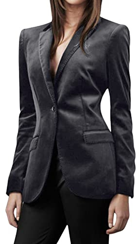 CHARTOU Women 1 Button Fitted Velvet Blazer Jacket Business Suit Jacket Work Office Notched Collar (XX-Large,Black)