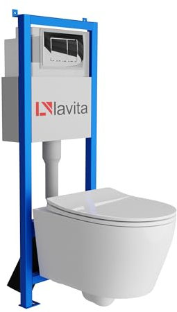 Lavita LAV 101 Élément mural pour WC 40 cm + évier mural suspendu sans bord + panneau de commande LAV 200.1.2 chromé | Kit complet | Réservoir de chasse encastré | WC complet