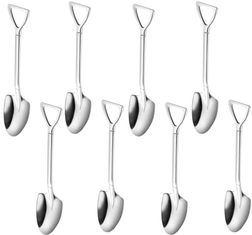 8PCS Shovel Spoon Set Stainless Steel Shovel Shape Spoon Silver Mini Dessert Mixing Spoon for Party Home Kitchen