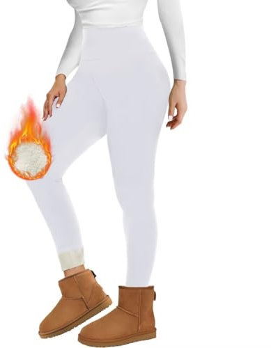 Missluck Thermo Leggings Damen Gefüttert Thermoleggings Verdickte Plüsch Thermohose Fleece Leggins Warme im Winter,Weiß,L