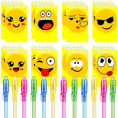 Junyaoii12 UV Stifte und 12 Notizbücher, Kindergeburtstag Party Taschen, Kindergeburtstag Party Geschenke, Adventskalender für kleine Geschenke Kinder lächelndes Gesicht Geburtstagsdekoration
