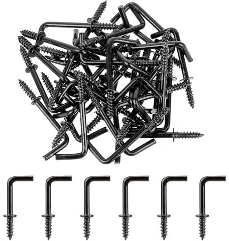 KALIONE 40 Stück L-Haken Zum Aufhängen, 1 Zoll Kleine Schraubhaken Mini-L-Förmige Haken Kleine Rechtwinklige Haken Mini-Metall-Einschraubhaken Schraubhaken Zum Aufhängen (Schwarz)