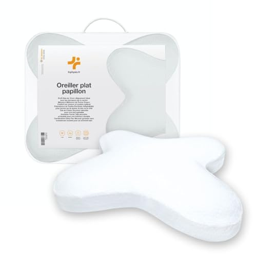 Inphysio Oreiller Ergonomique Cervical - Oreiller en Mousse à Mémoire de Forme - Excellent pour Dormeurs sur Le Ventre - Taie en Coton Oeko-Tex - Orthopédique - 56x46x10 cm - Blanc