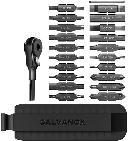 Galvanox Juego de accesorios de 22 piezas, compatible con multiherramientas Leatherman [59HRC] Kit de brocas endurecidas de doble cara de 21 piezas con destornillador de trinquete de extremo plano y