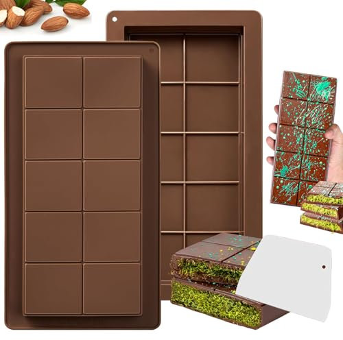 2PCS Silicone Deep Chocolate Bar Moulds - Big Thick Reusable Chocolate Moulds with Spatula for Candy & Gifts