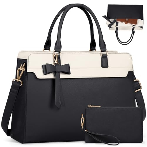 RAINSMORE Sac Cabas Femme Sac a Main Grande Capacité PU Cuir Sacs de Cours Ordinateur Portable 15,6 Pouces Imperméable 2 Pièces pour Voyage Affaires Travail