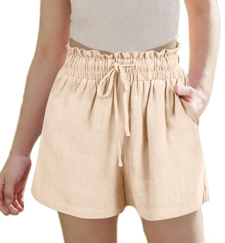 Mis Pedidos Pantalones Cortos para Niños y Niñas,Algodón y Lino Pantalon Cortos de Verano Cintura Alta Elástica Cordón Pantalones Deportivos para Correr Ciclismo Ligero Cómodo Bermudas 5-16 Años