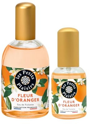 Les Petits Plaisirs – Lot Eau de Toilette Fleur d’Oranger 110ml + 30ml, Réconfortant, doux et ensoleillé, Parfum femme, Coffret cadeau, Made in France, 110ml, 30ml